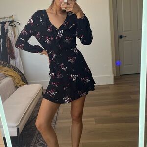 Express Black Floral Long Sleeve Dress